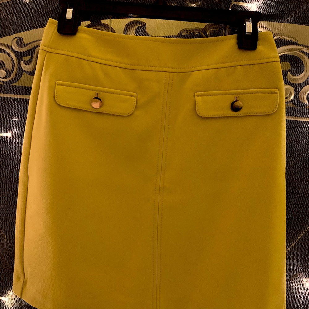 LOFT A-line skirt! Mustard Lemon colored, gold accent buttons. :)